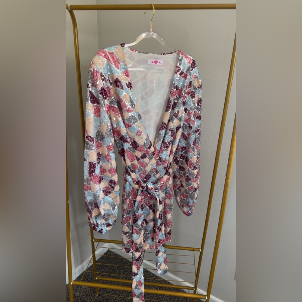 Colorful Sequin Wrap Dress